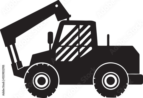 telehandler machine silhouette, black and white silhouette, vector and illustration