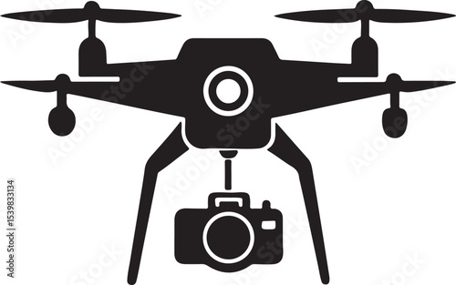 drone with camera silhouette, black and white silhouette, vector and illustration