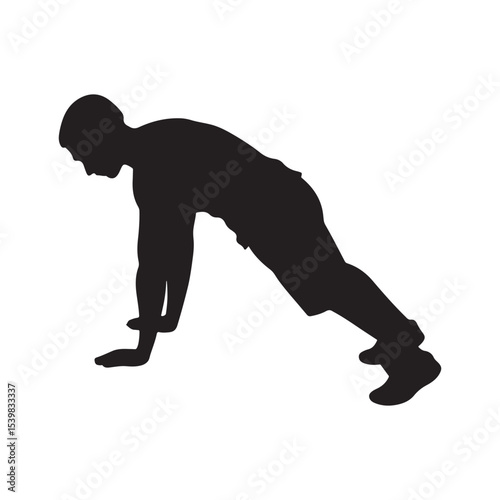 Man doing pushups silhouette vector flat illustration design on white background