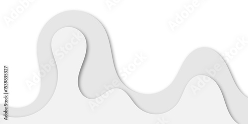 Abstract flowing wave layers in grayscale with soft shadows create a modern 3D paper-cut effect. Use as a minimalistic background for design, technology, or corporate presentation themes.