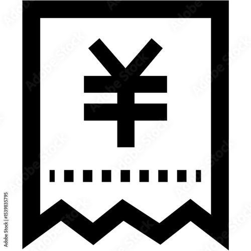 Illustration of a receipt with a yen symbol and a jagged bottom edge in black and white color scheme