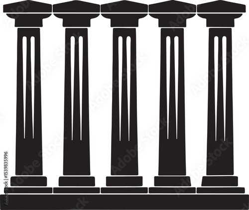 columns standing in a row silhouette, black and white silhouette, vector and illustration