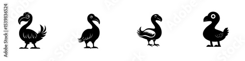 Black icon depicting various stylized bird silhouettes showcasing different postures and designs