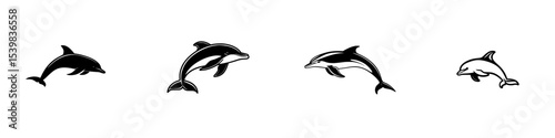 Dolphin silhouettes in black design representing marine life and aquatic harmony for creative projects