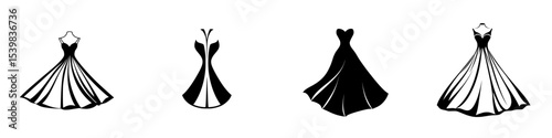 Elegant black dress icons showcasing various styles for fashion design inspiration and illustration use