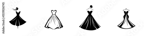 Stylish black dress icons showcasing different designs for fashion inspiration and creativity