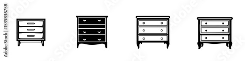 Collection of black icons depicting various styles of bedside tables in a minimalist design