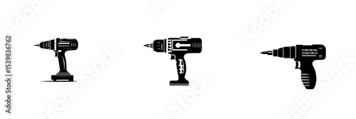 Black icons of various drill designs showcasing versatility and functionality in tools for construction and DIY projects