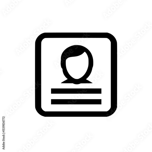 Black icon representing a user profile with a silhouette and placeholder text below, suitable for various applications
