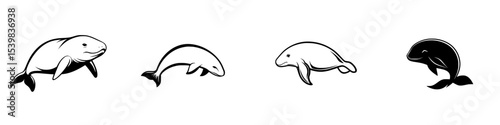 Various stylized black icons representing different species of marine mammals in a minimalist design