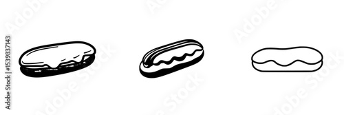 Black icon set featuring stylized representations of various eclairs in a minimalist design