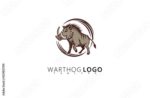Rugged Wildlife Warthog Logo Design With Fierce Boar Art. Ideal for Outdoor Product Companies, Hunting Gear Branding, Safari Tours, and Nature Adventure Businesses Seeking Strong Identity.

