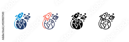 Space Exploration icon set multiple style collection