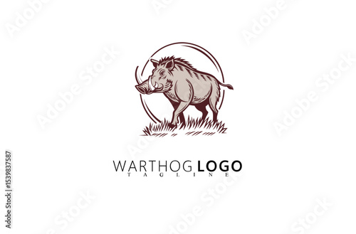 Rugged Vector Warthog Logo Design With Vintage Look. Ideal for Safari Adventure Branding, Outdoor Gear Logos, Nature Tour Companies, and Hunting Product Identity With Powerful Emblem.

