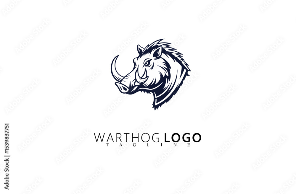 Fototapeta premium Warthog Logo Design With Adventure-Driven Boar Identity. Rugged Vector Branding for Wildlife Tour Businesses, Hunting Gear Brands, Nature Apparel Logos, and Outdoor Exploration Companies.