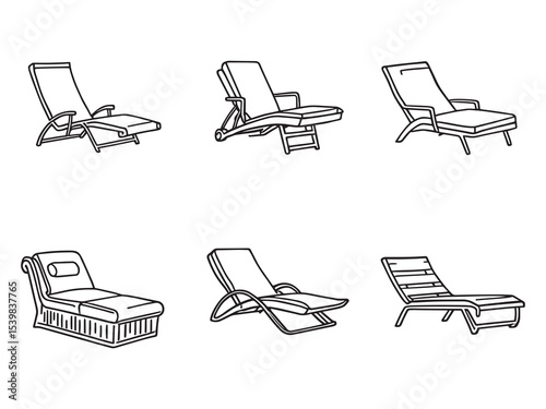 Hand drawn outline sketch of vintage chaise lounge