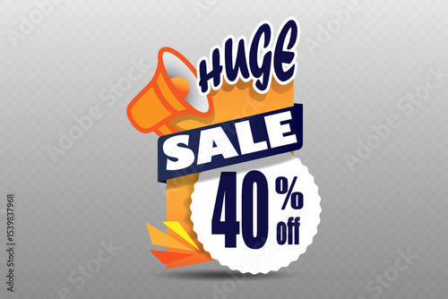 Huge sale label with megaphone icon and modern design for discount offers and marketing promotions