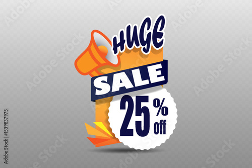 Huge sale label with megaphone icon and modern design for discount offers and marketing promotions