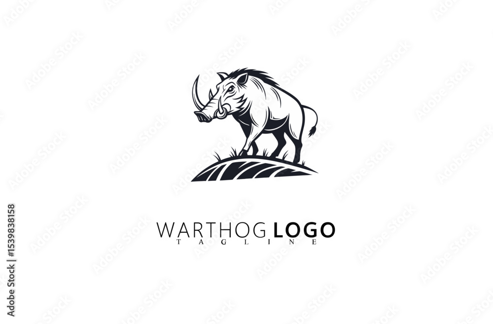 Obraz premium Rugged Nature-Themed Warthog Logo Design With Strong Identity. Perfect for Wildlife Gear, Outdoor Exploration Brands, Hunting Supply Logos, and Safari Tour Business Visual Branding.
