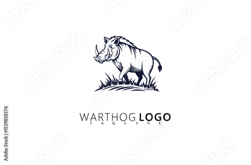 Vintage Outdoor Adventure Warthog Logo Design. Perfect for Rugged Brands in Wildlife Tourism, Hunting Merchandise, Nature Apparel, and Strong Visual Identity Using Bold Boar Emblem Art.


