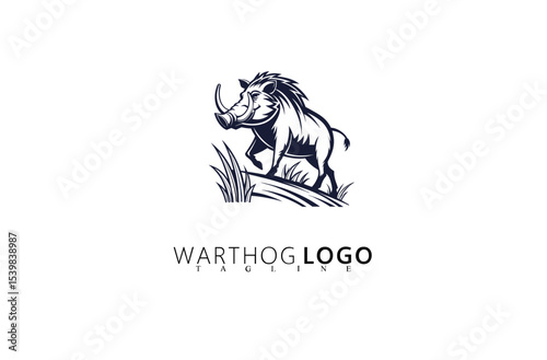 Majestic Warthog Logo Design With Vintage Branding Aesthetic. Powerful Wild Boar Emblem for Wildlife Products, Outdoor Gear, and Rugged Adventure-Based Business Identity Logos.

