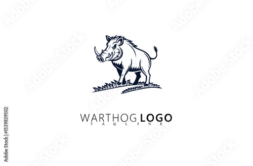Warthog Logo Design With Minimal Vintage Illustration Style. Rugged Brand Identity Perfect for Wildlife Apparel, Nature Gear, Safari Tour Companies, and Outdoor Adventure Business Logos.

