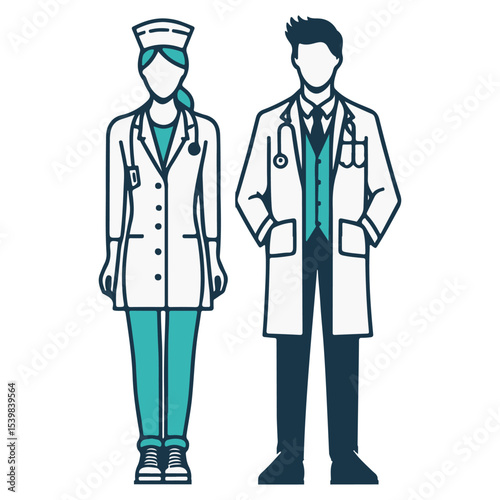 Vector illustration of diverse people, including business professionals, doctors, and fashion-forward individuals, depicted in various styles and attire such as suits, uniforms, and casual clothes