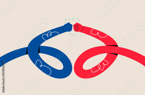 Funny long hand fist bumping. Colorful vector illustration