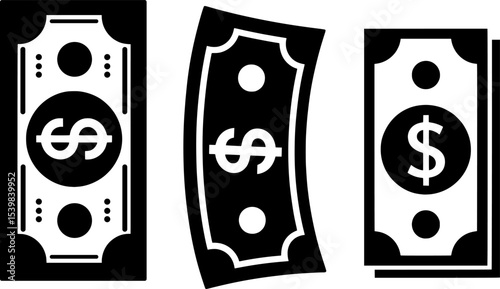Bold black silhouette of stylized banknote with folded corner, abstract finance mascot icon, perfect for money and business designs