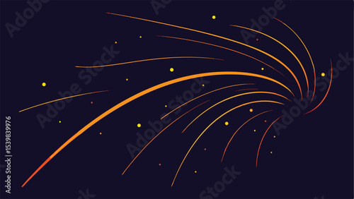 Abstract neon particle trails with warm black and gold contours illustration