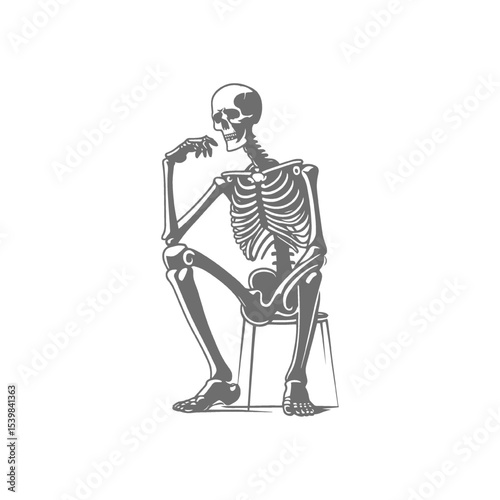 A skeleton in a thoughtful pose 