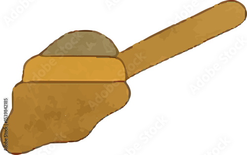 This illustration depicts a trowel with a wooden handle and metal blade, ideal for spreading concrete or plaster in road work and construction, featuring a durable, ergonomic design