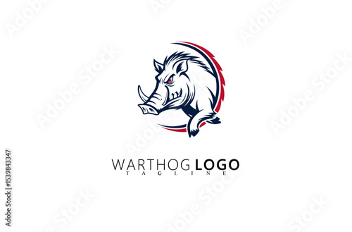 Vintage Warthog Logo Design With Fierce Boar Icon. Best for Wildlife-Based Business Logos, Outdoor Equipment Branding, and Rustic Identity Graphics for Nature Adventure Company Logos.

