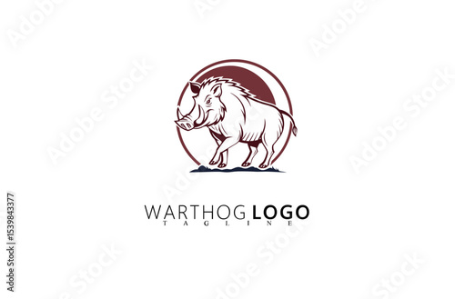 Strong Vector Warthog Logo Design for Brand Identity. Fierce Boar Icon Perfect for Nature-Inspired Business Logos, Safari Outfitters, and Rugged Outdoor Branding With Wild Animal Emblem Style.

