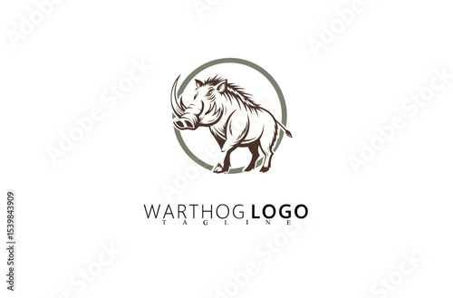 Wild Warthog Logo Design Featuring Strong Boar Vector Art. Perfect for Safari Tours, Outdoor Adventure Companies, and Hunting Clubs Seeking Bold and Eye-Catching Logo Identity Branding.

