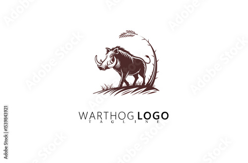 Bold and Vintage Warthog Logo Design for Rugged Brands. Unique Wild Boar Icon for Branding in Outdoor Activities, Wildlife Adventure, Safari Merchandise, and Conservation Identity Design.

