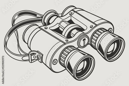 Vintage binoculars line art illustration