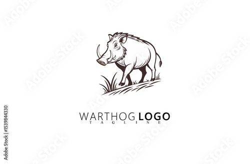 Premium Warthog Logo Design with Vintage Wild Boar Icon. Suitable for Wildlife Conservation Brands, Adventure Tours, Safari Gear, and Bold Rustic Identity Branding Vector Illustration Concepts.

