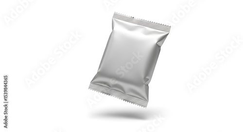 Silver Foil Snack Bag Floating on White Background