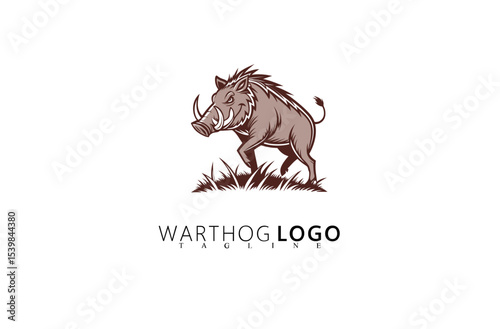 Outdoor Warthog Logo Design with Boar Head Icon Vector. Suitable for Hunting Clubs, Wildlife Brands, Safari Tours, and Rugged Adventure Companies Seeking Strong Logo Identity Concepts.

