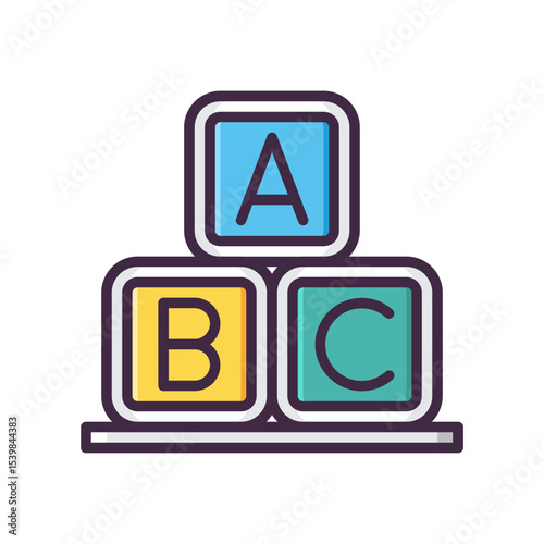 Illustration of colorful alphabet blocks stacked on a base with letters a b and c displayed clearly