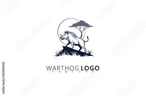 Fierce and Stylish Warthog Logo Design Vector Illustration. Ideal for Rugged Brands, Wildlife Tourism, and Safari Business Logos Seeking Powerful Boar Icon Identity Concepts and Branding Ideas.

