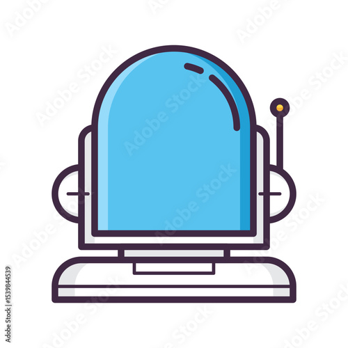 Illustration of a stylized astronaut helmet with blue visor and antenna on a white background