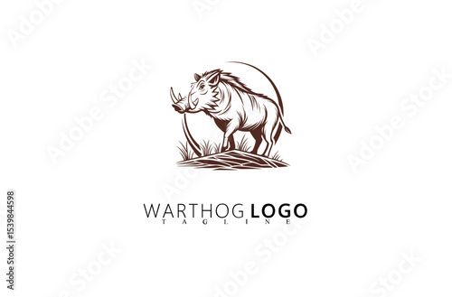 Retro-Inspired Warthog Logo Design for Branding. Unique Boar Head Emblem for Use in Nature Organizations, Outdoor Clothing Lines, and Safari Adventure Logos with Strong Identity Graphics.

