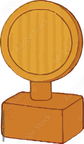 This illustration features a wooden road work sign with a circular top and square base, designed to mark construction zones and ensure safety for workers and drivers