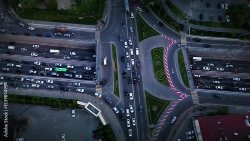 Aerial highway junction transport interchange in Almaty city