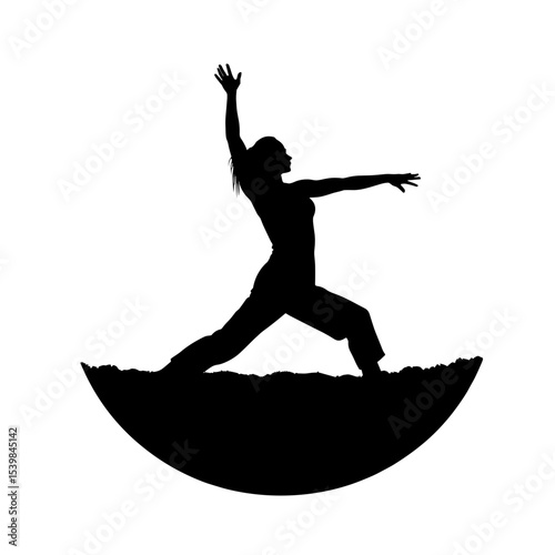 Silhouette of person stretching on yoga mat, morning energy and simplicity