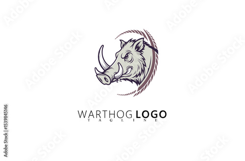 Creative Warthog Logo Design Featuring Boar Icon. Ideal for Rustic Brand Identity, Wilderness Companies, Wildlife Adventure Businesses, and Conservation Branding with Strong Visual Appeal.

