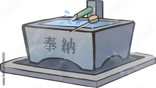 イラスト素材：神社の手水.eps