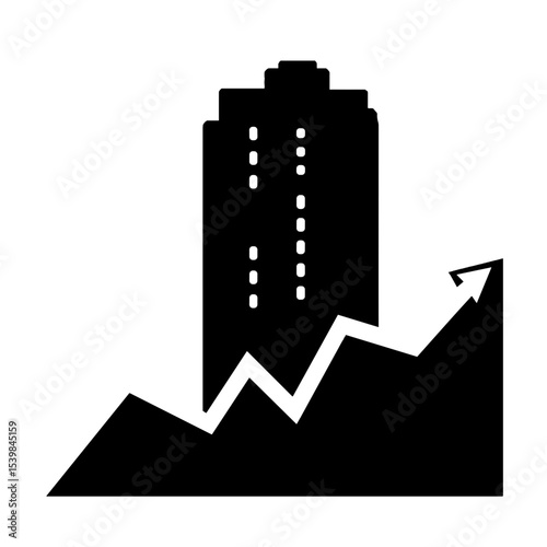 Silhouette of urban building with rising graph, real estate market growth concept
